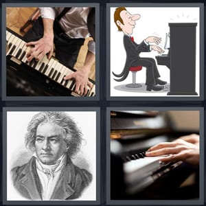 person playing piano, musician at piano cartoon, sketch of Beethoven, woman playing piano keys close up