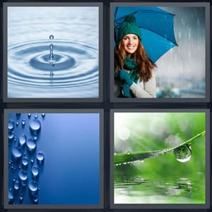 water drop, woman with umbrella with hat, rain beading water, dew on leaf