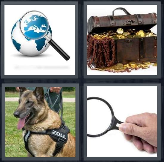 Earth, Treasure, Dog, Magnifying Glass