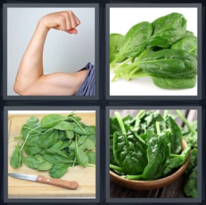 arm muscle, green leaf with stems, salad being cut, vegetables served in brown bowl